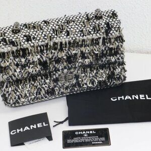 CHANEL Tweed 2.55 Reissue 225 Flap Black White & Gold - 17188158
